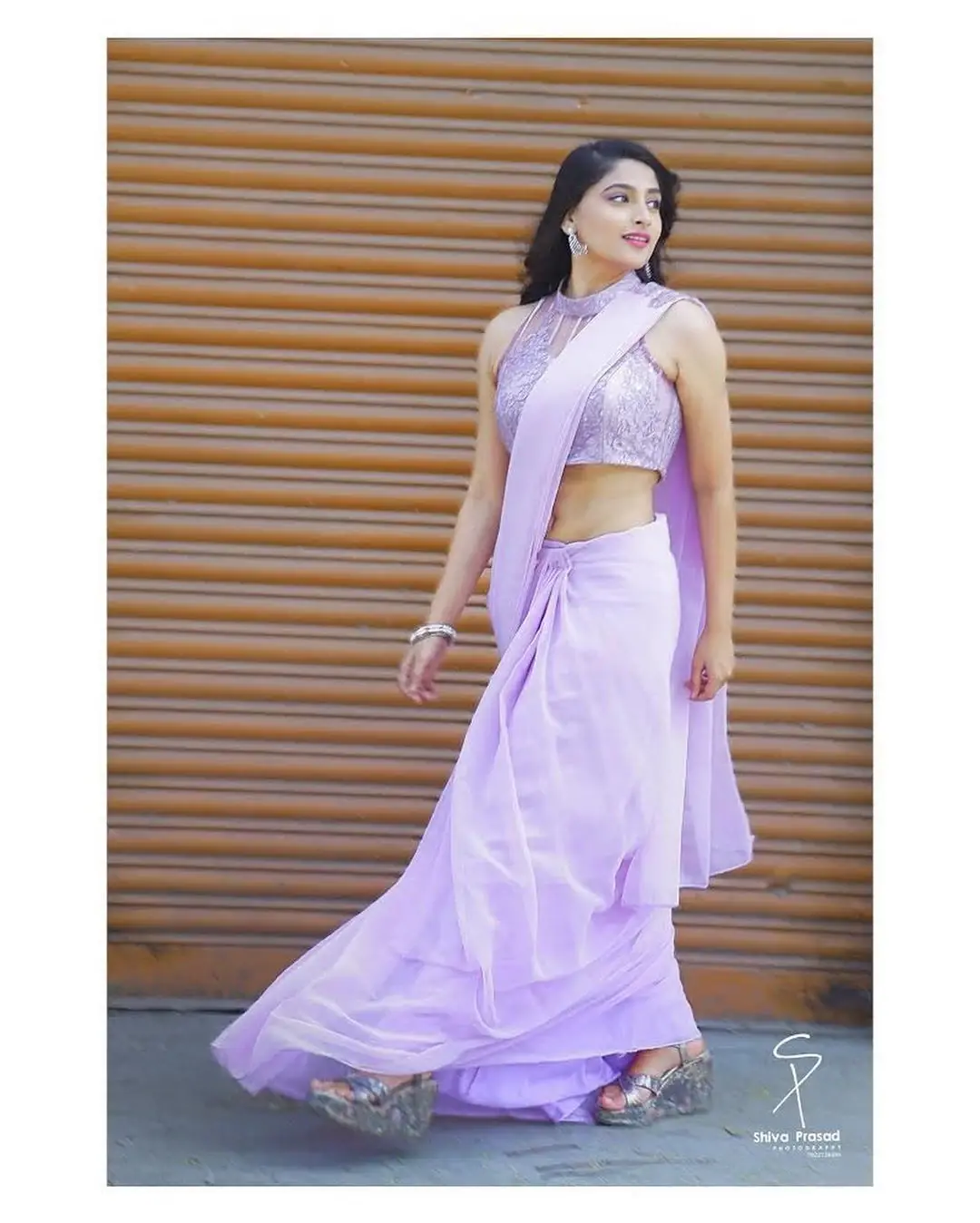 Kannada Actress Nishvika Naidu in Violet Saree